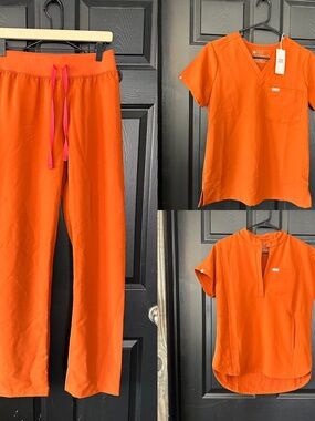 FIGS Orange Scrub Bundle XS Tops Small Tall Pants Spiced Cider Orange